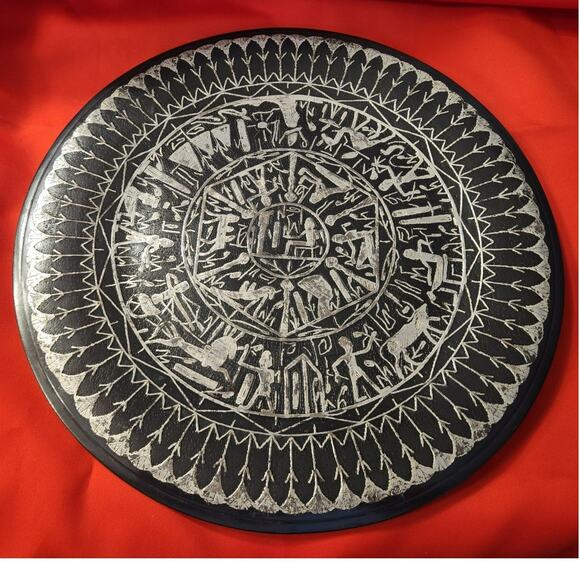Beautiful Handmade Multi-metal Egyptian Hieroglyph Plate 12" Diameter no dings - Picture 1 of 4
